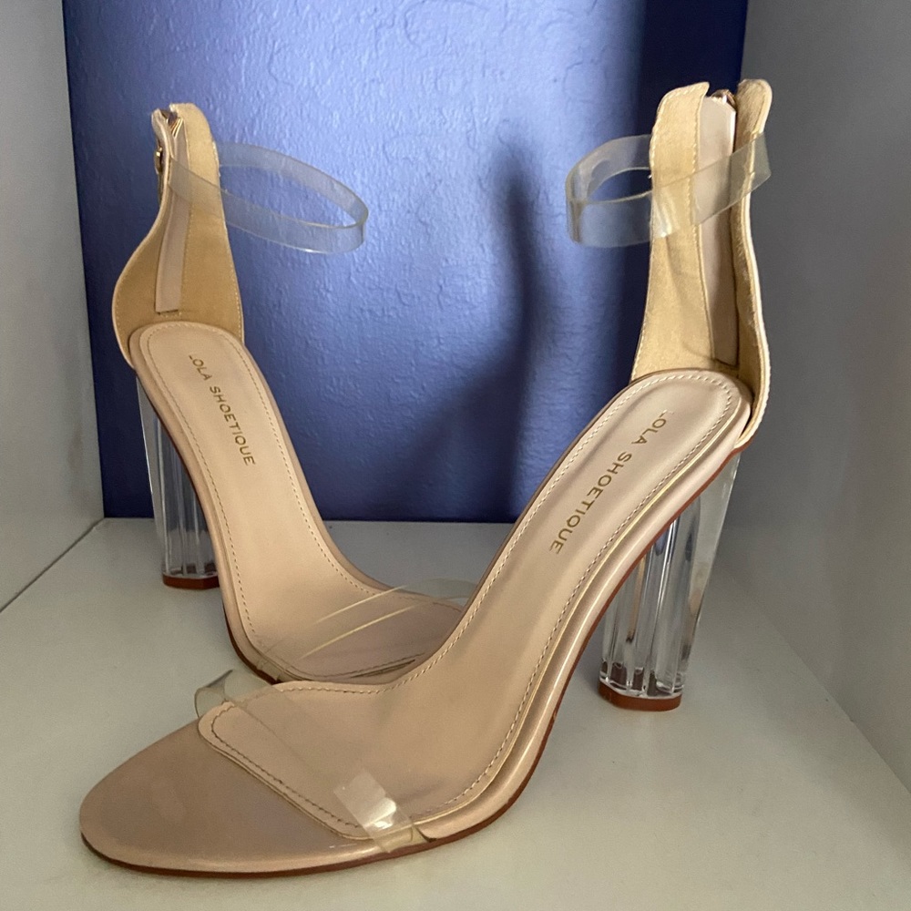 Clear strap block heels